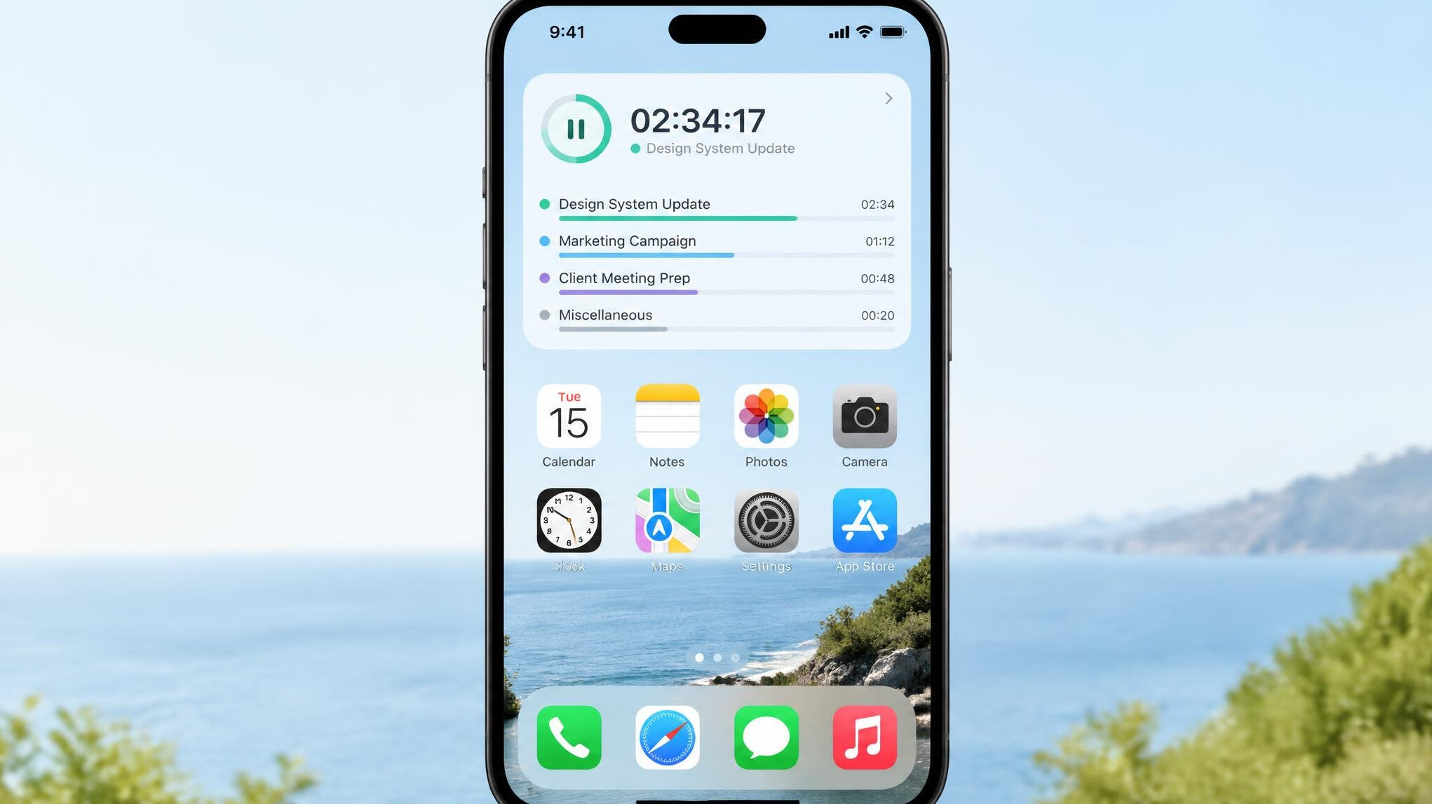 Početni zaslon mobitela s widgetom za praćenje vremena