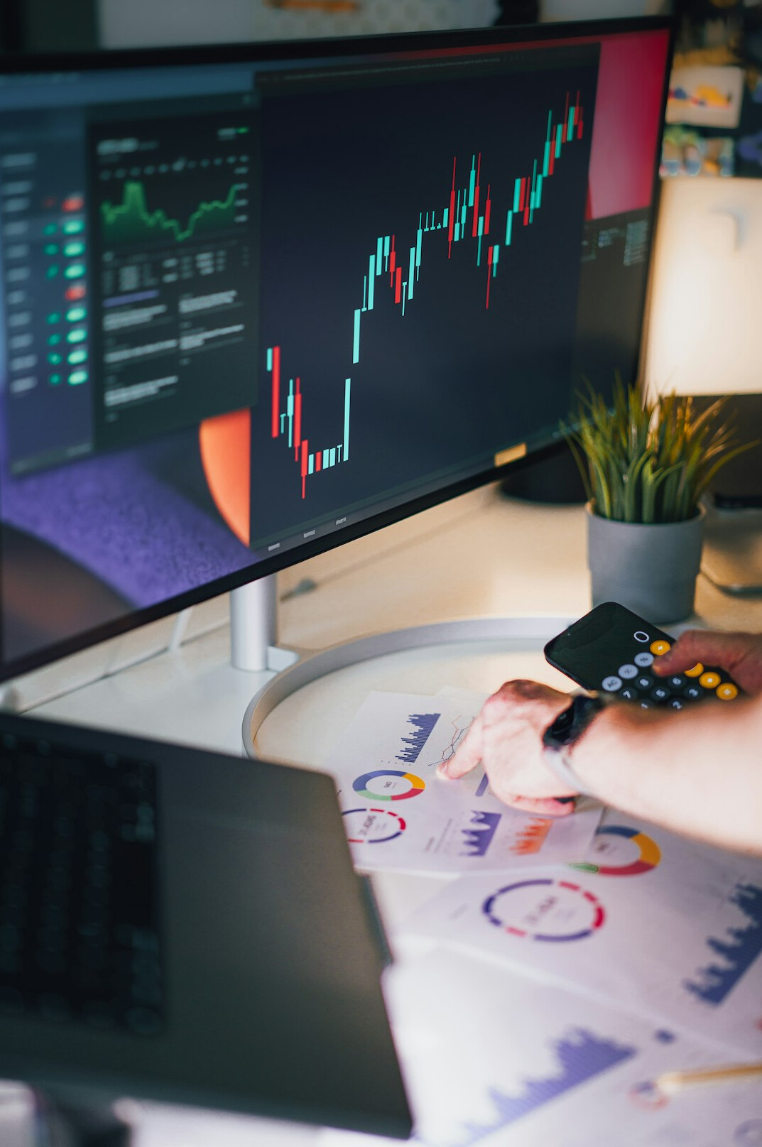 financial charts on screen