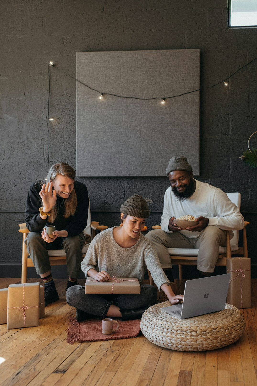 team using laptop in office