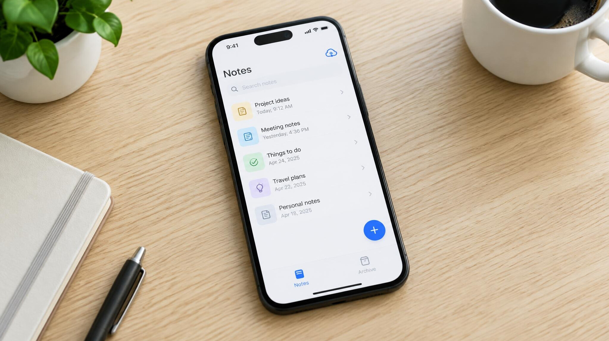 Mobitel s aplikacijom za bilješke i oznakom sinkronizacije